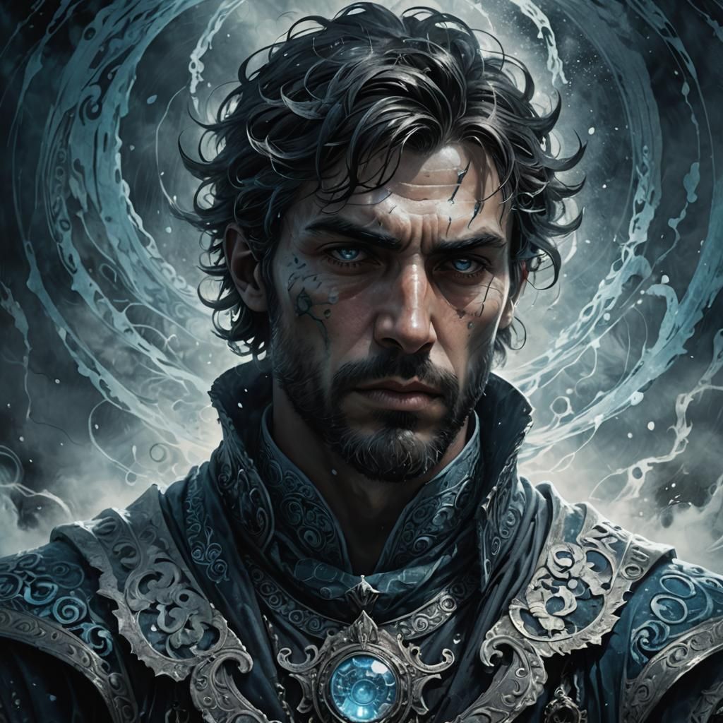 Ethereal Portrait of a Stoic Man in Dark Fantasy Style