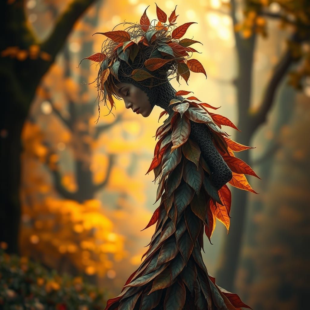 Dancing Leaf Humanoid in Mystical Forest