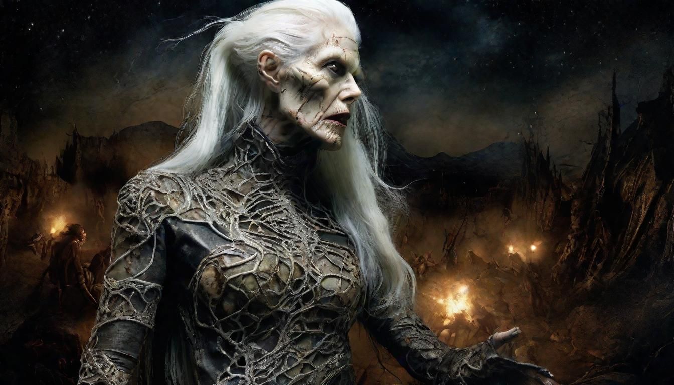 Gothic Zombie Huntress in Chiaroscuro Battle Scene