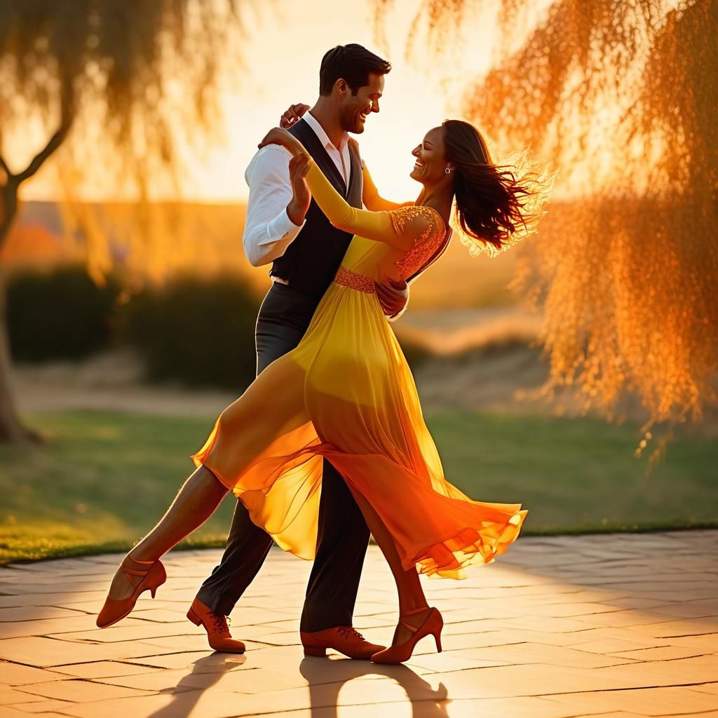 Warm Sunset Dance in Vibrant Digital Art