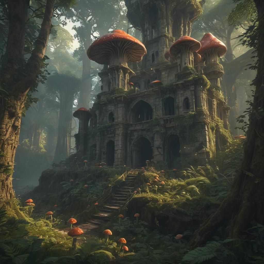 Mystical Forest Castle Ruins in Fantasy Concept Art