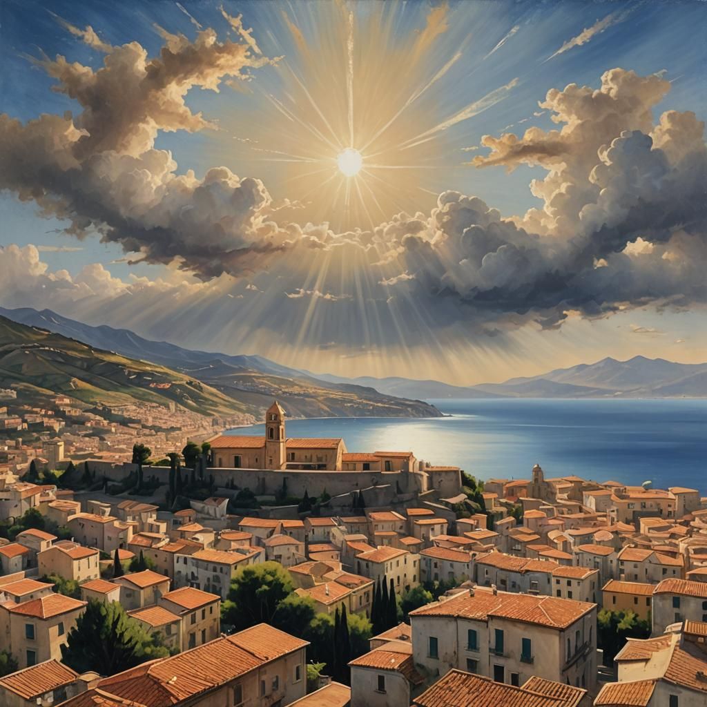 Serene Sicilian Landscape with Heavenly Sunshine
