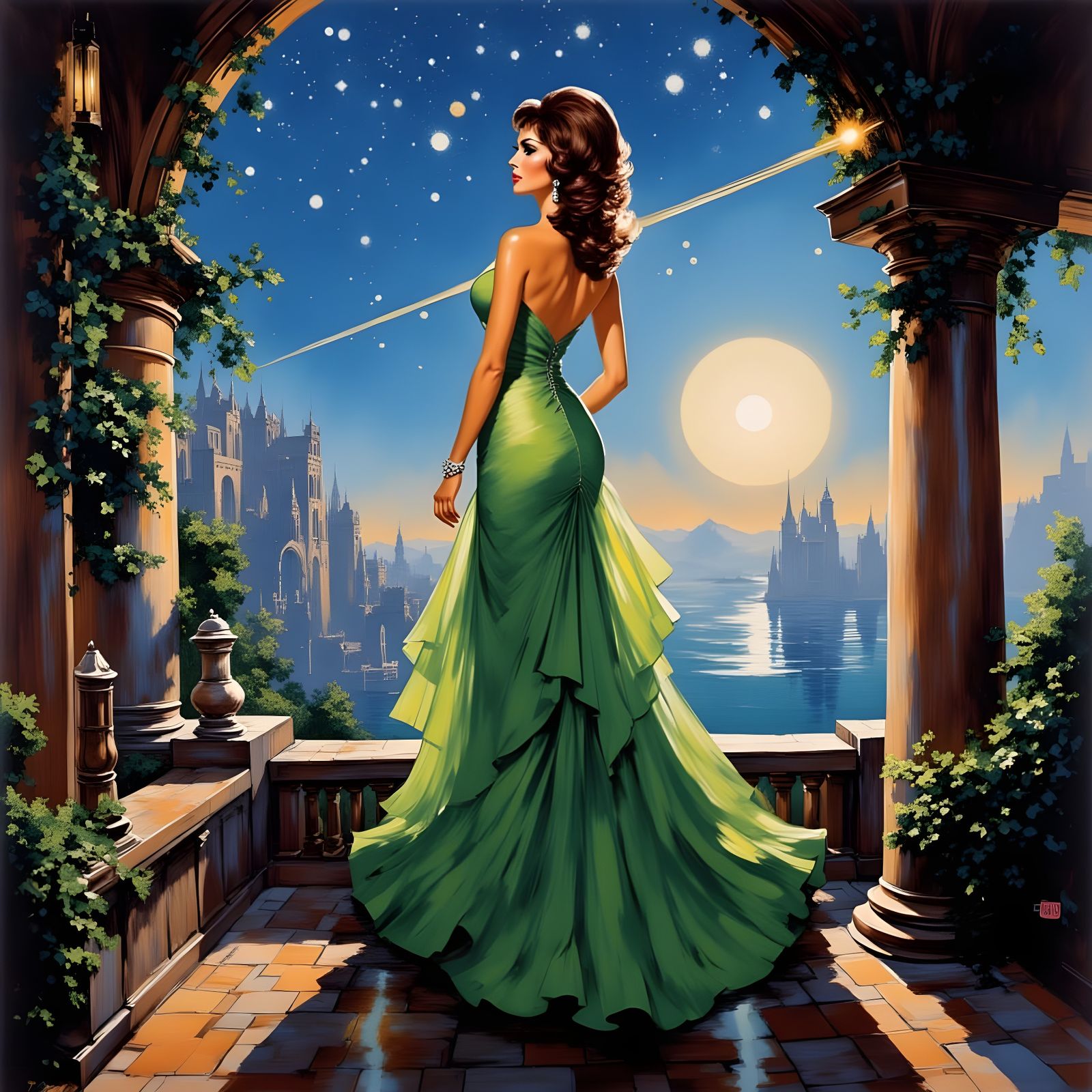 Galactic Princess Raquel Welch in Green Mermaid Gown