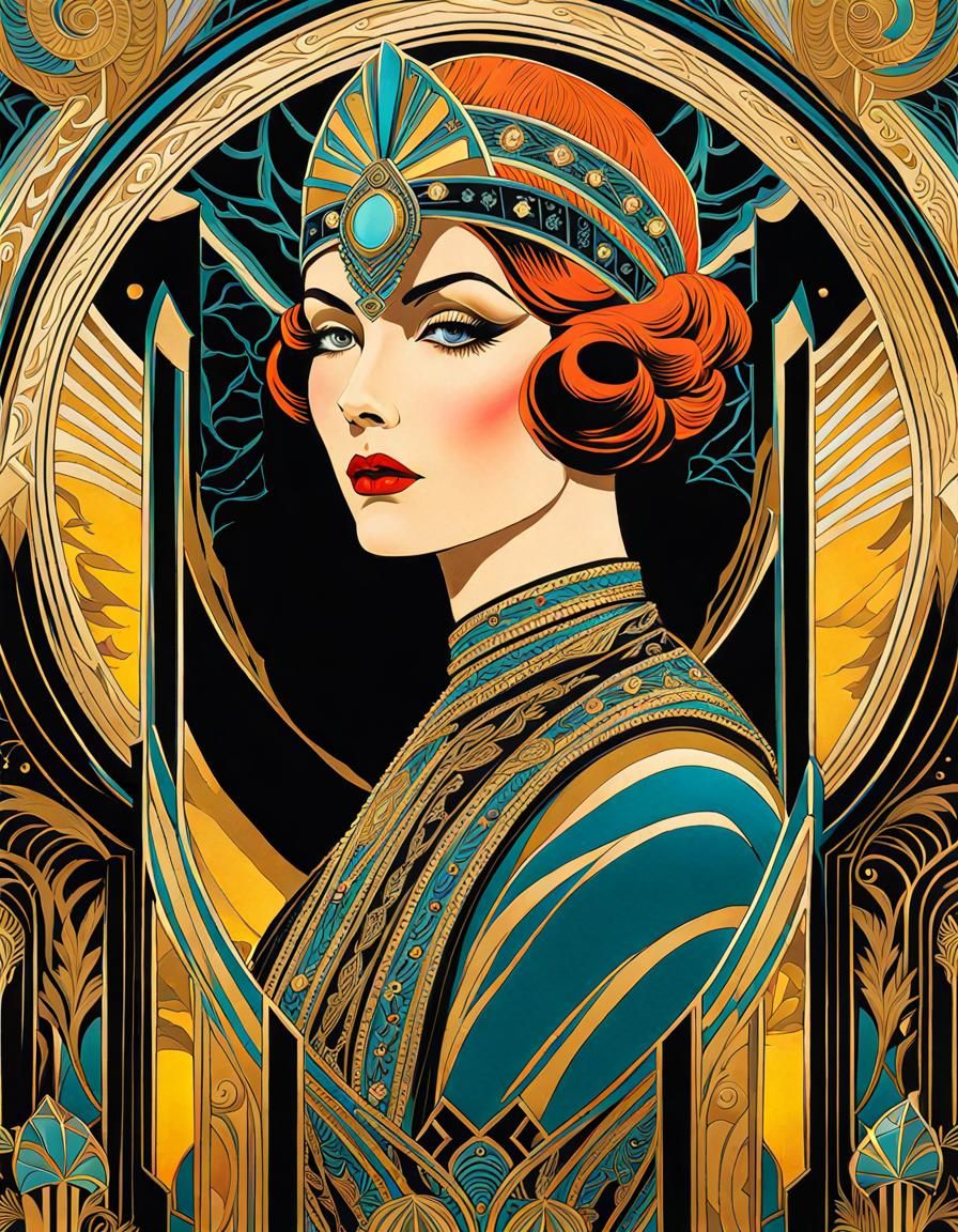 Art Deco Woman in Gouache Digital Art