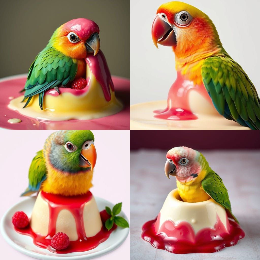Whimsical Panna Cotta Parrot in Italian Brain Rot Style