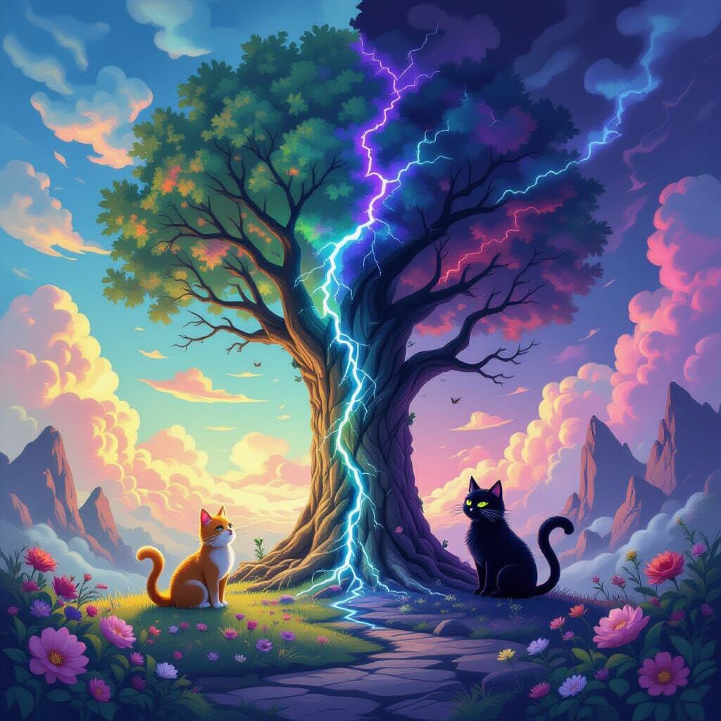 Cat Fairy vs Goblin in Dueling Landscapes