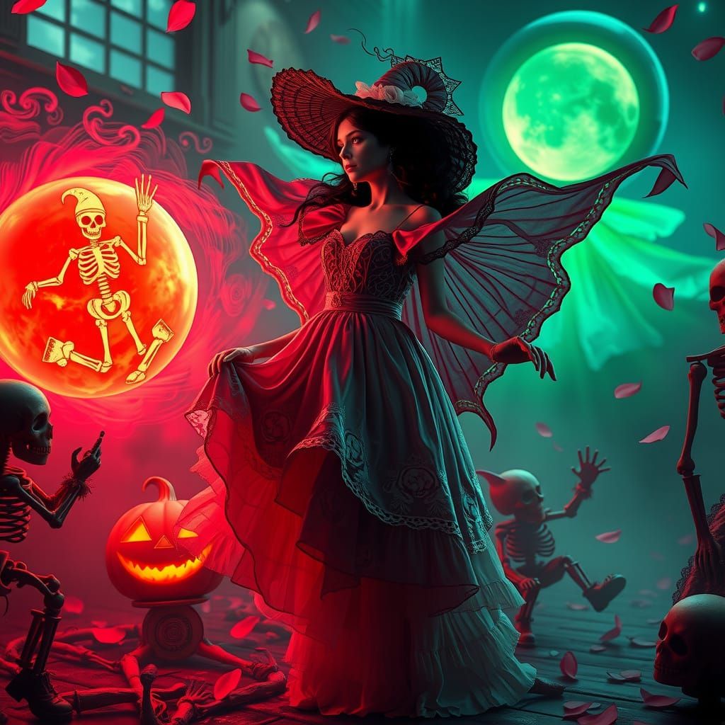 Macabre Clowns and Tornado in Dreamcore Fantasy Scene