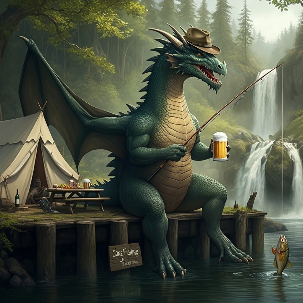 Gargantuan Dragons Enjoy a Leisurely Fishing Trip in a Seren...