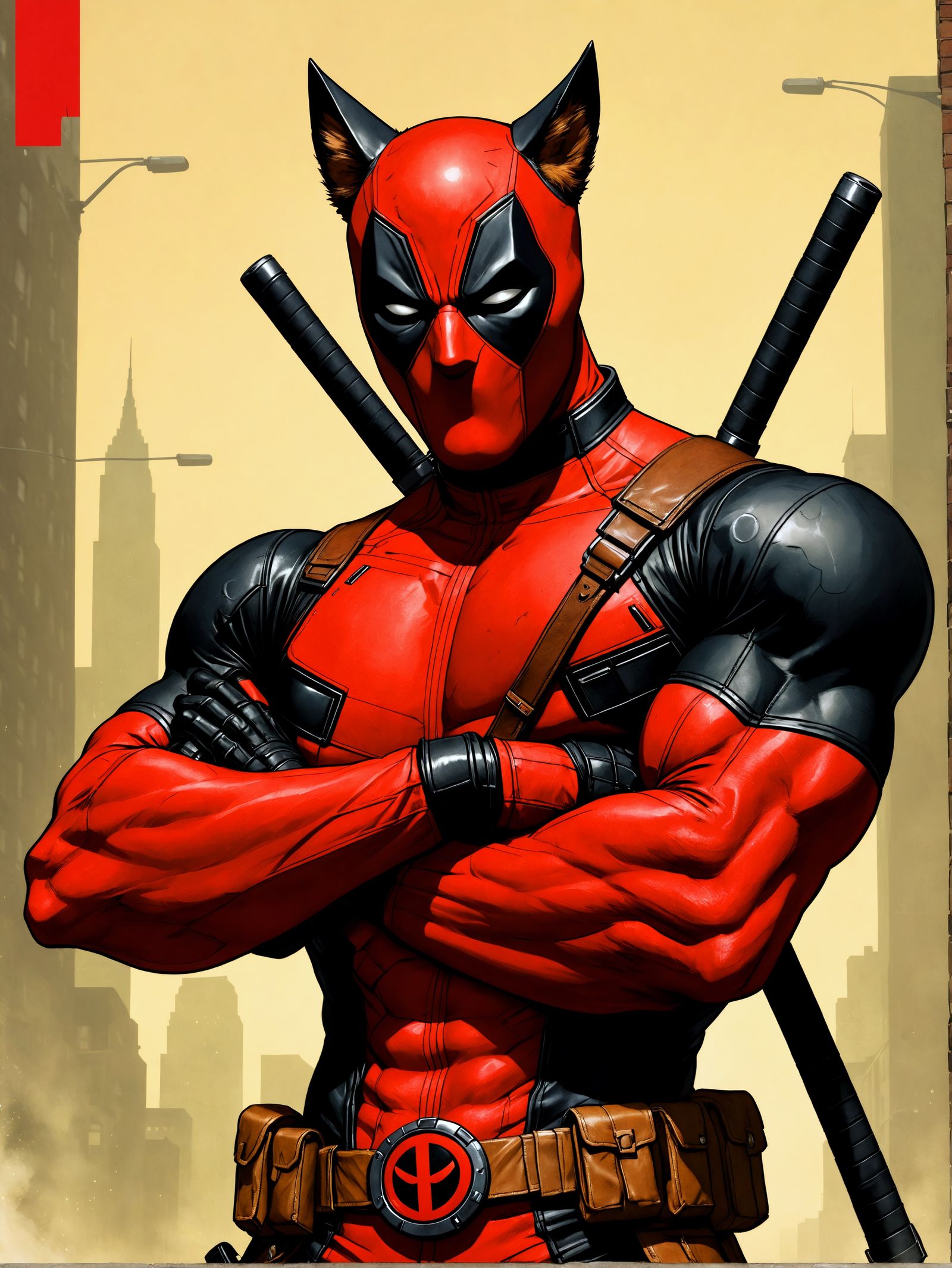 Muscular Feline Deadpool in Vintage Comic Book Style