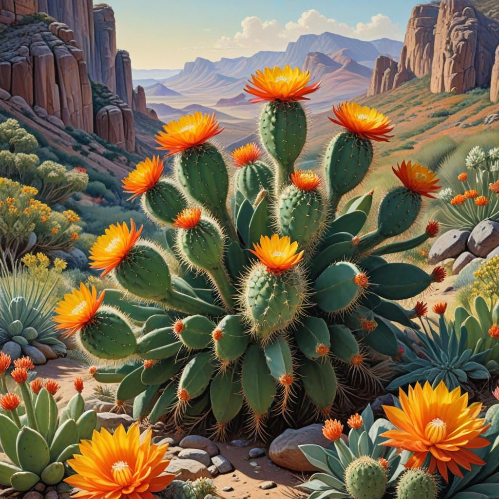Vibrant Monkey Tail Cactus in a Desert Landscape