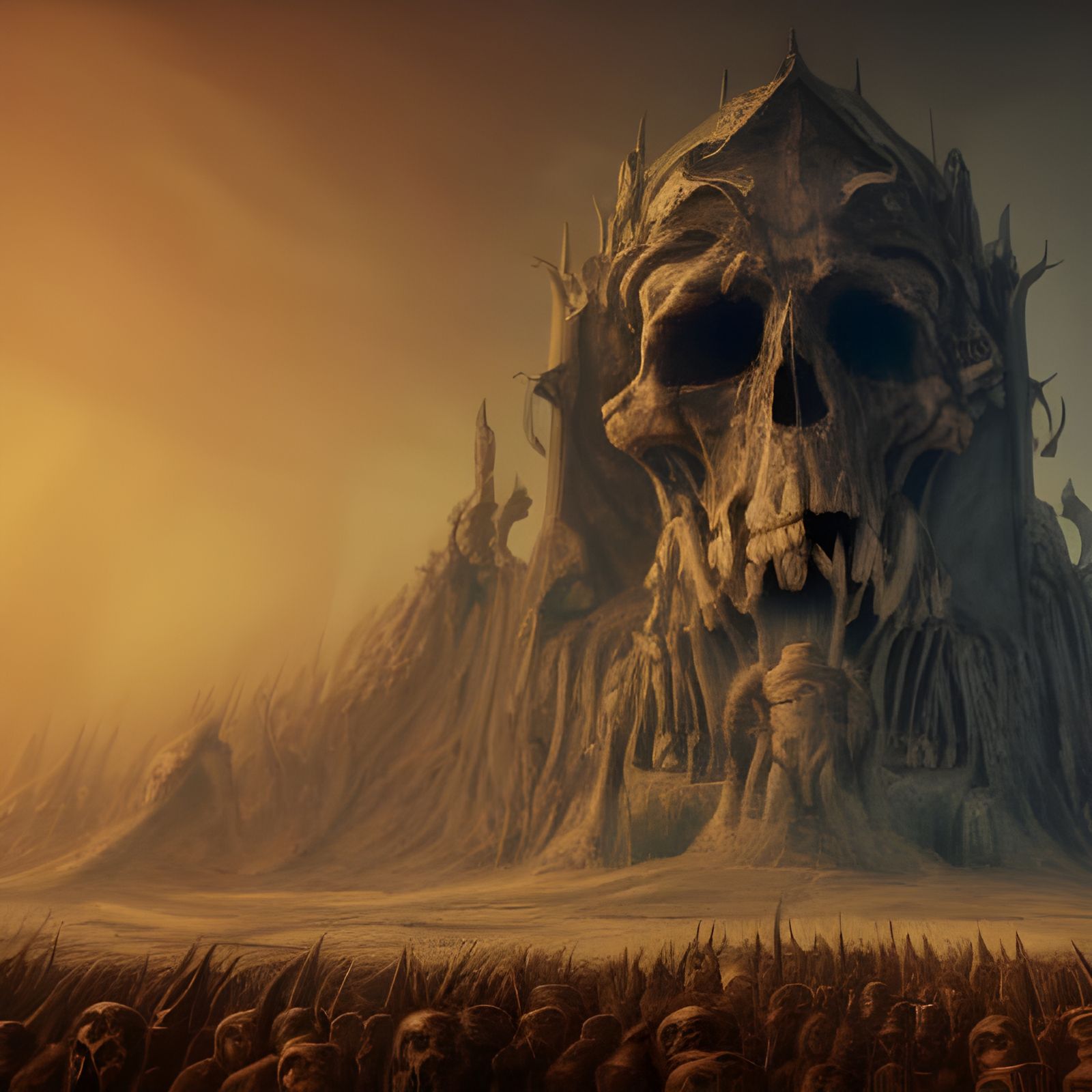 Skull Throne on Mountain of Skulls: Dark Fantasy Art