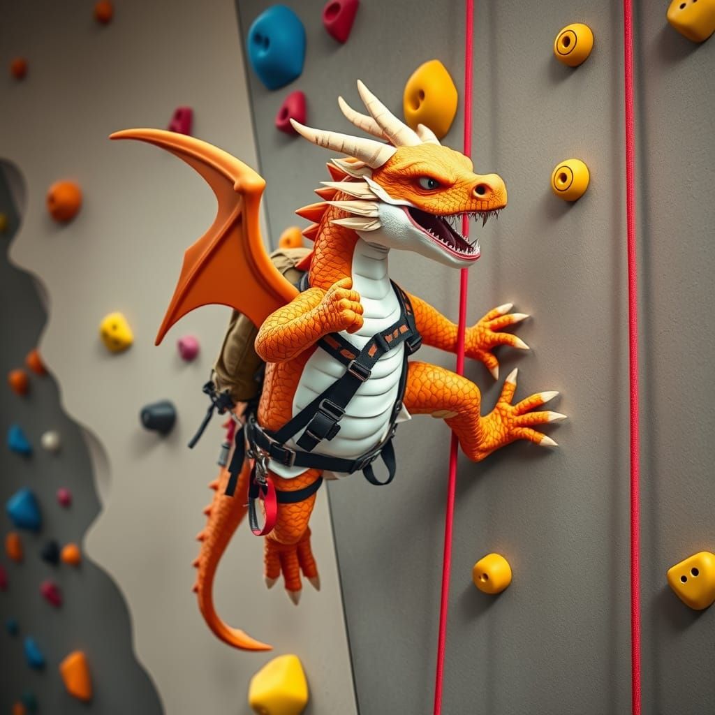 Dragon Rock Climbing in Dynamic Art Style