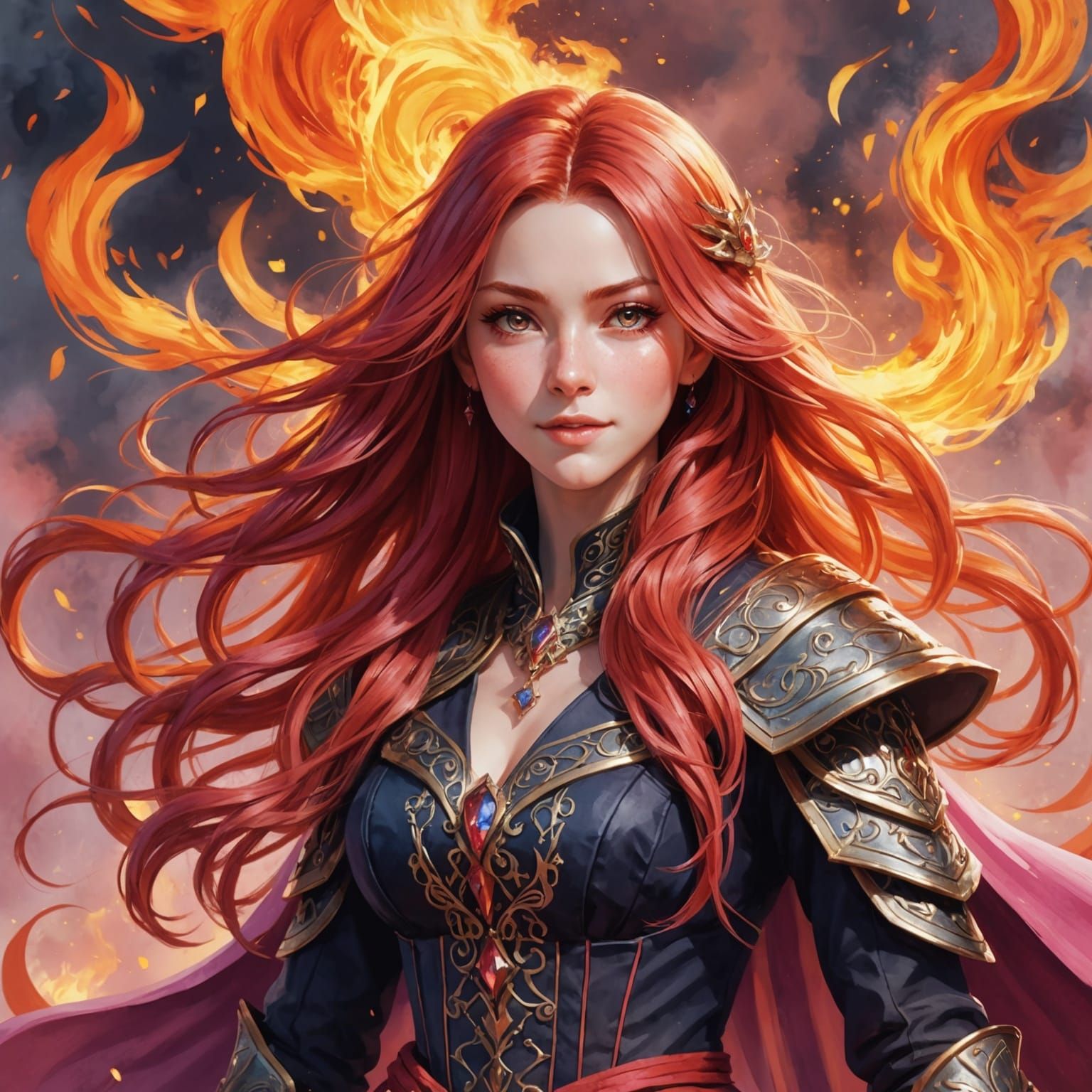 Excited Fire Wizard Portrait in Anime Watercolor Style