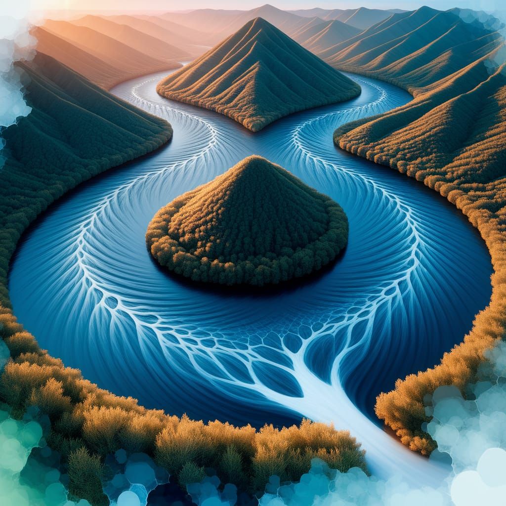 Vibrant Figure Eight Mountain River in Deep Saturation Alcoh...