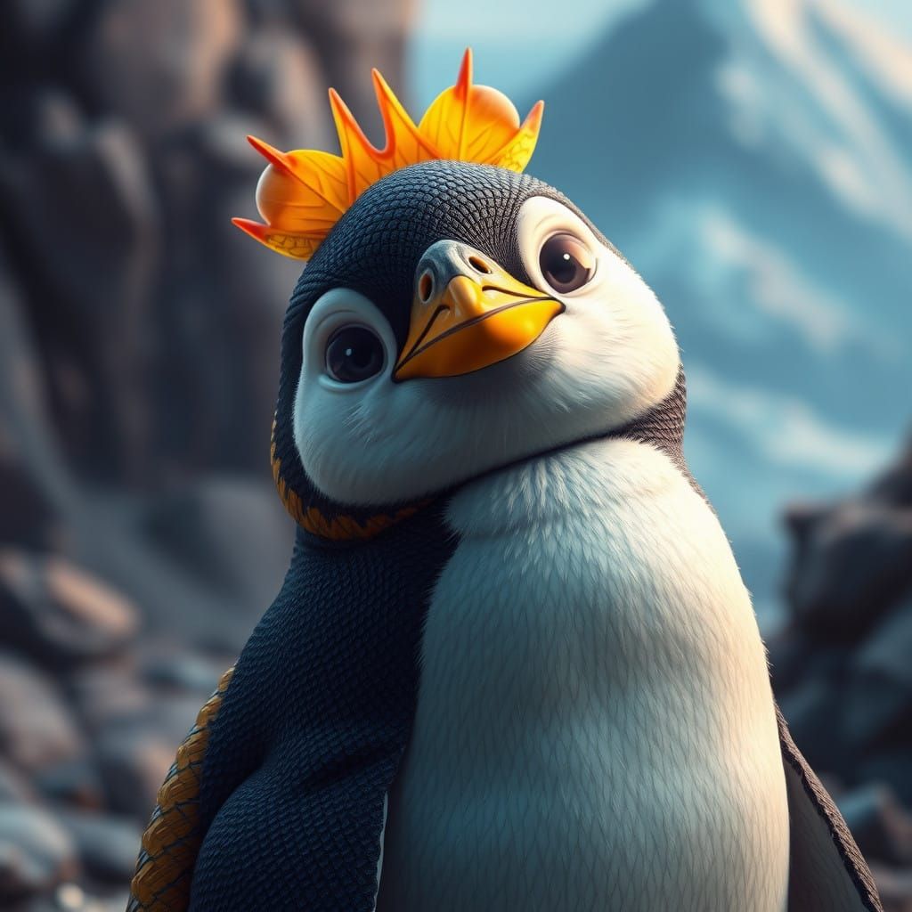 Fantastical Penguin with Snake Features in Dreamy Matte Pain...