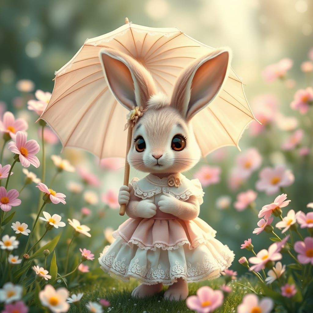 Victorian Bunny in Pastel Garden: Art Nouveau Style
