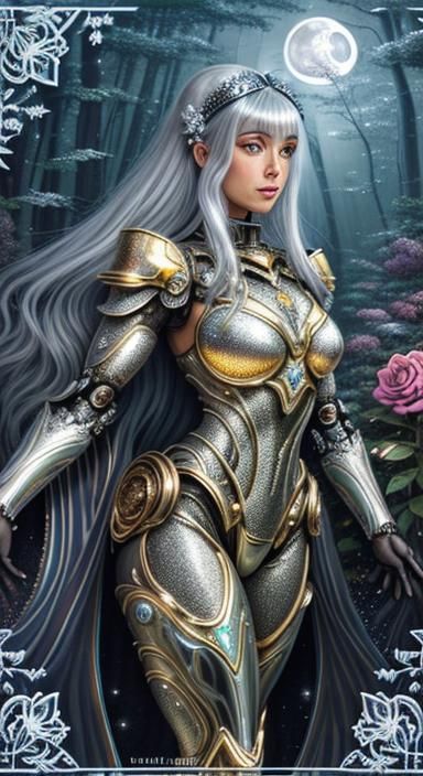 Reflective Metal Lady in Enchanted Forest