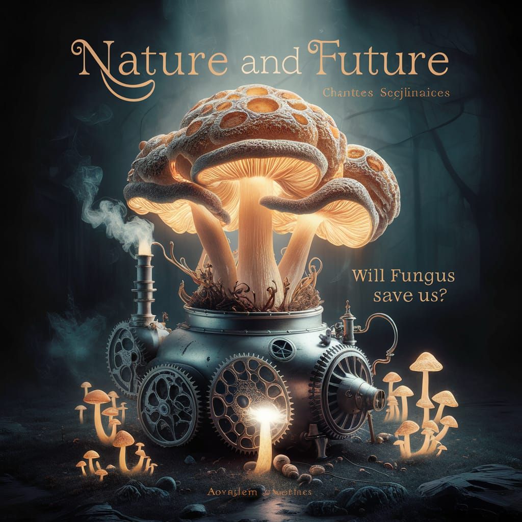 Bioluminescent Chanterelle in Steampunk Machine