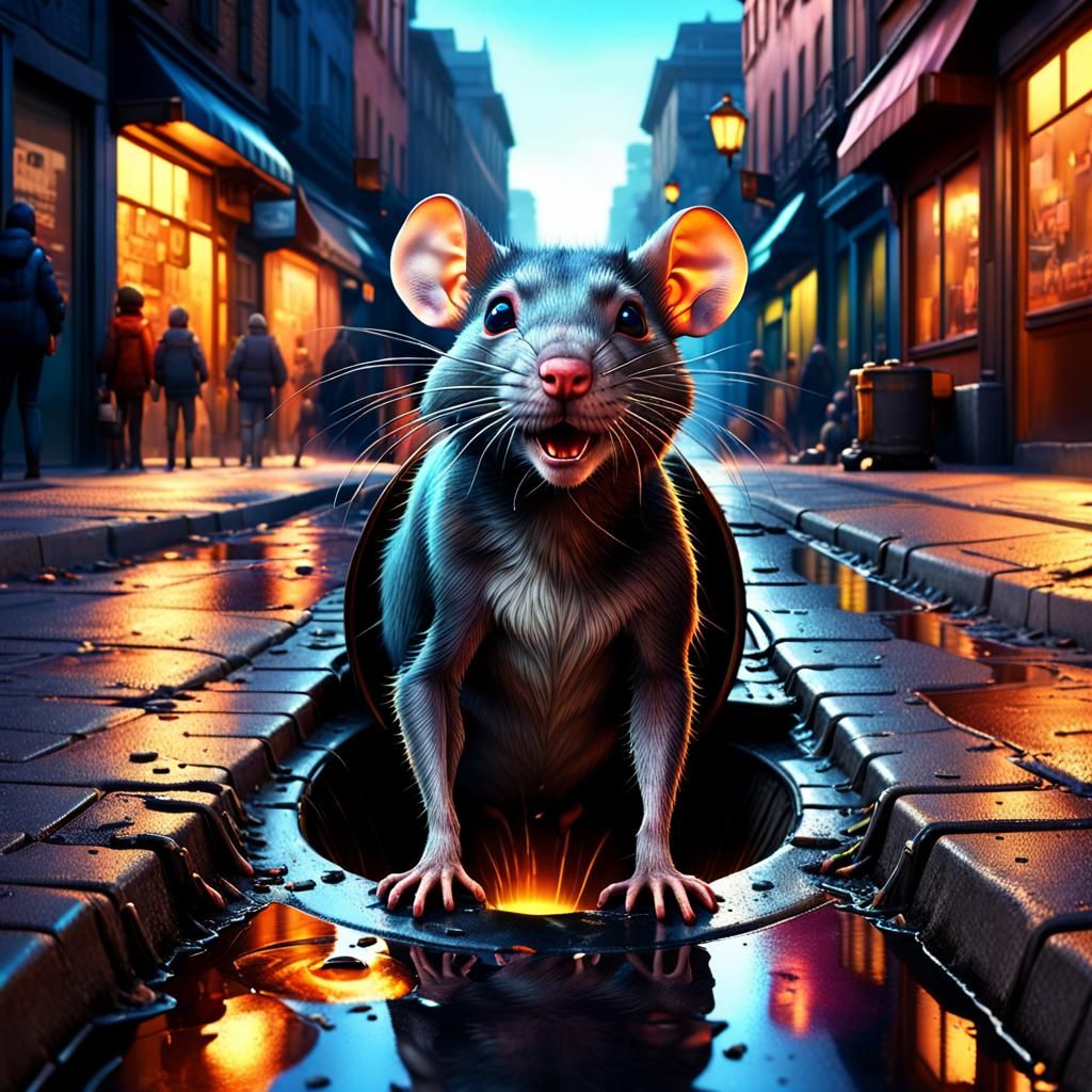 Human Rat Emerges from Sewer in Colorful City