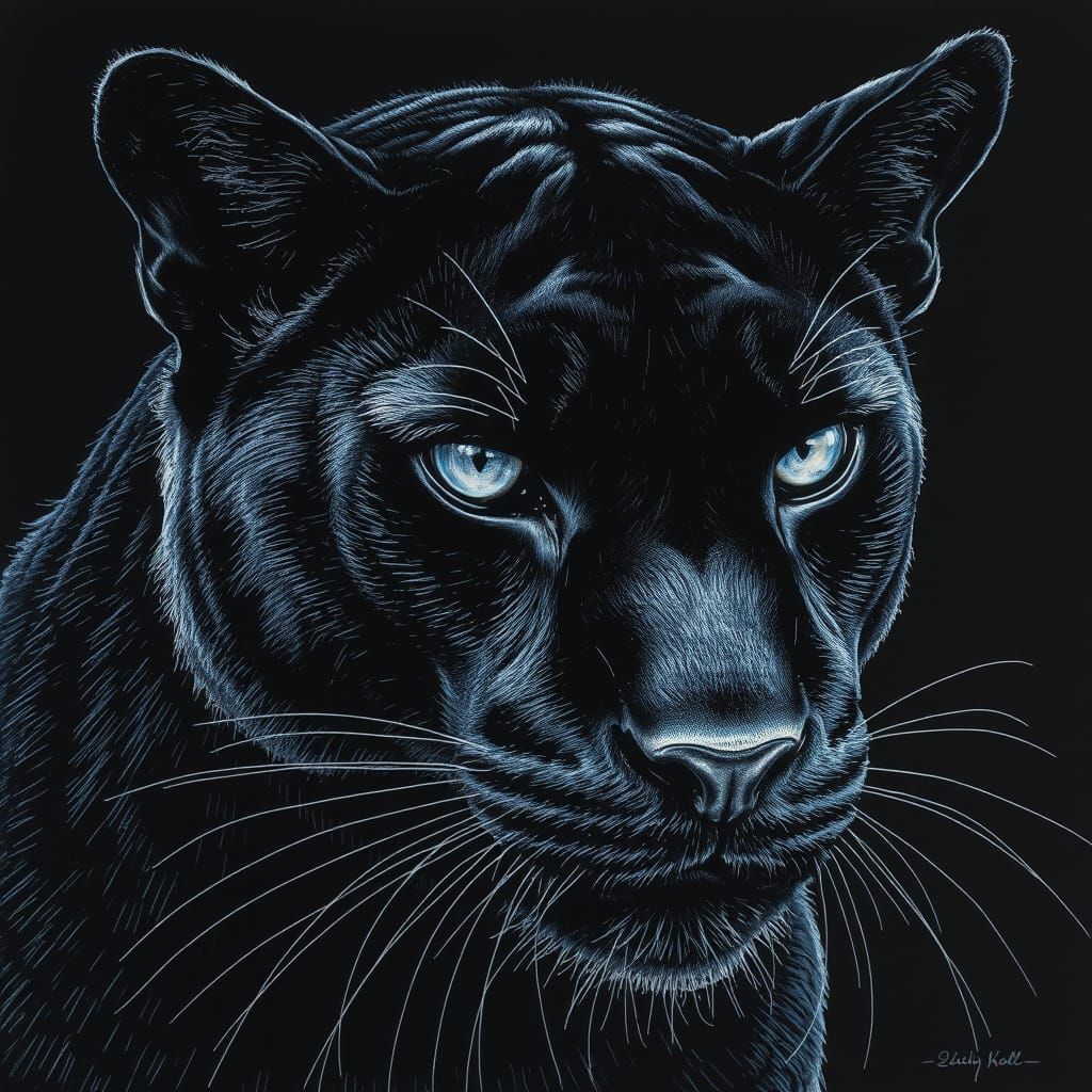 Intricately Detailed Black Panther in Iridescent Blues