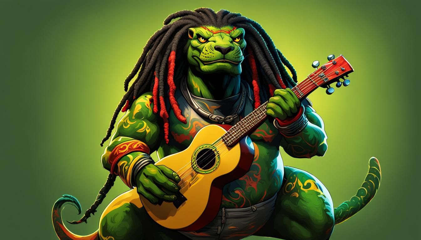 Cartoon Rastafarian Panther Character: Reggae Rex