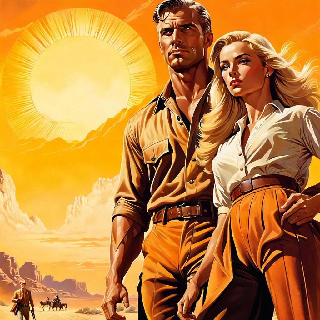 Hyperrealistic Desert Illustration in Pulp Cover Style
