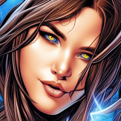 Realistic Girl with Blue Highlights, Comic Book Art