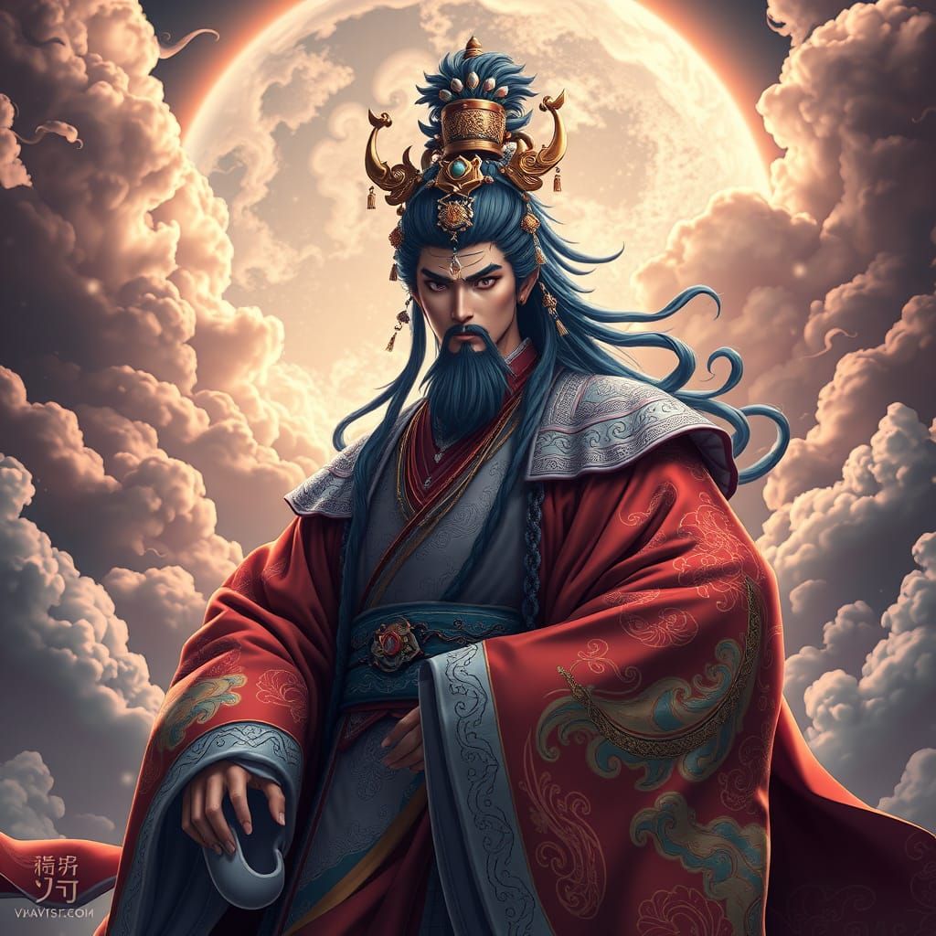 Majestic Jeoseung Saja in Anime Style with Swirling Clouds