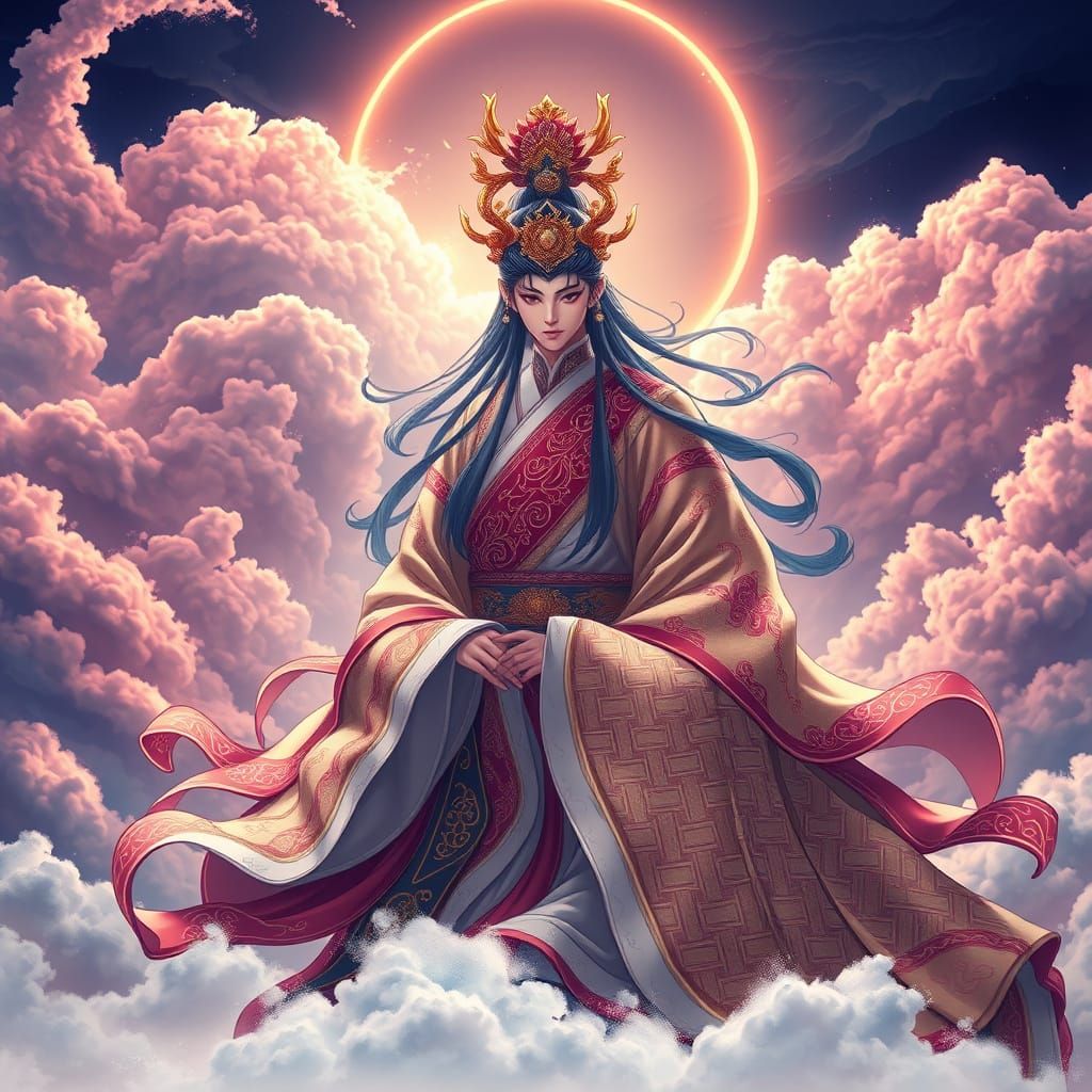 Majestic Jeoseung Saja in Anime Style with Swirling Clouds