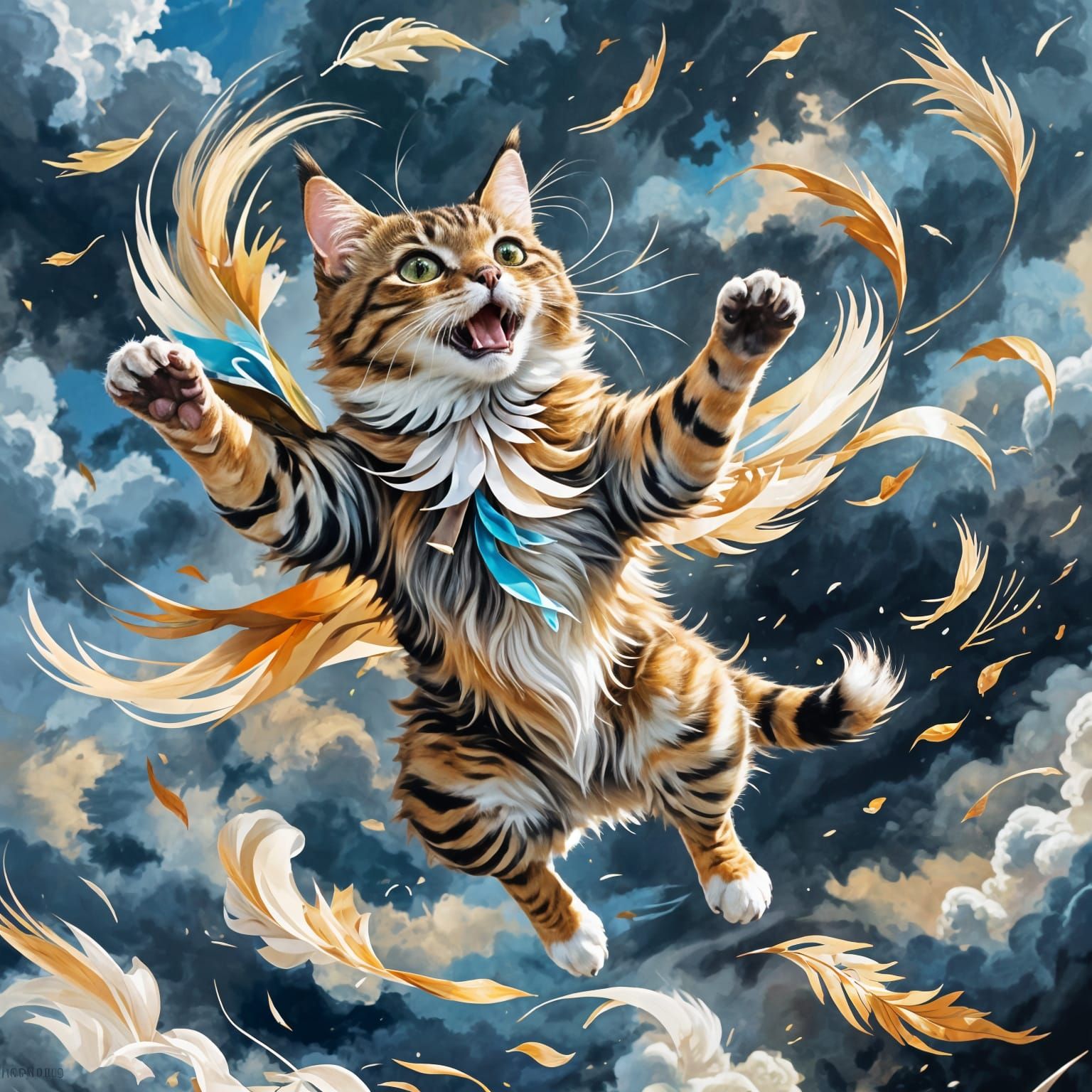 Playful Tabby Cat Dancing in Wind Storm