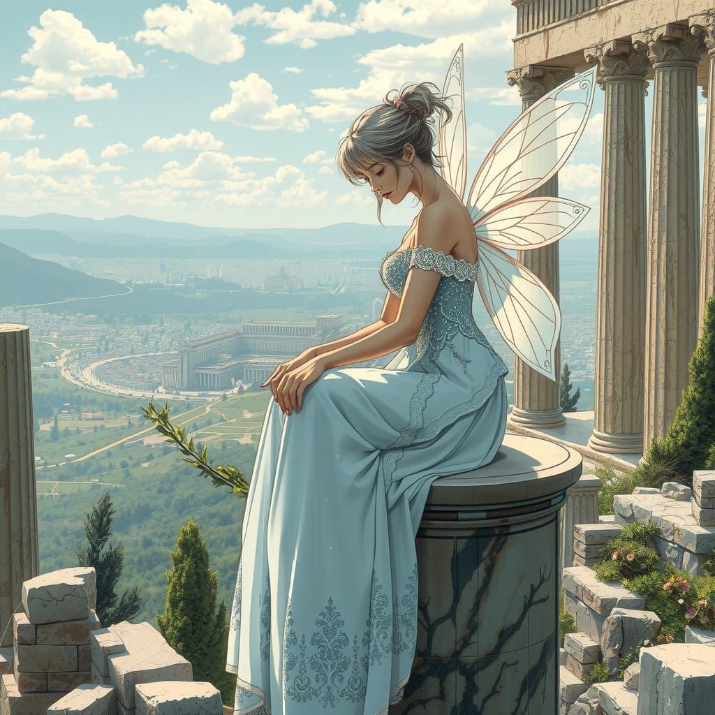 Ethereal Fairy Amidst Ancient Ruins