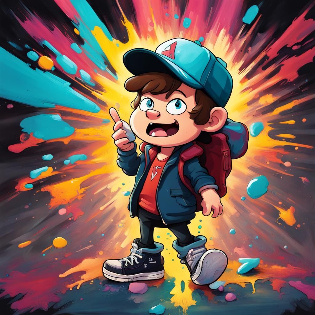 Dipper from Gravity Falls in Graffiti Art Style