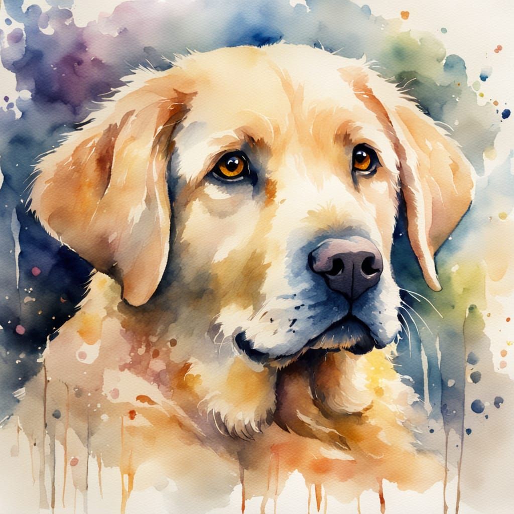 Labrador Puppy Portrait in Watercolour Style