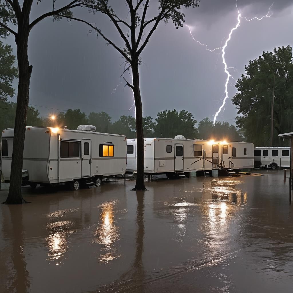 Flooded Trailer Park in Lightning Storm