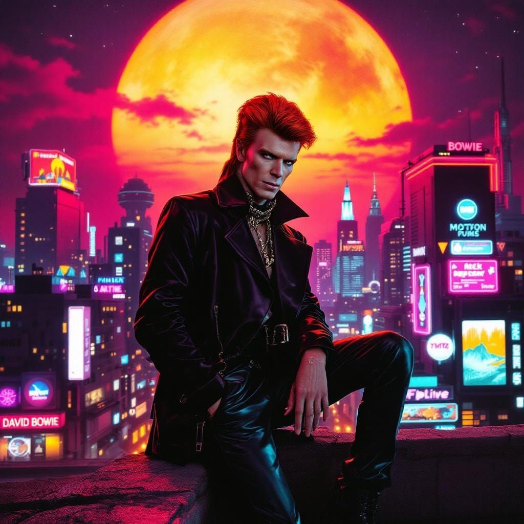 Retro-Futuristic Cityscape with Bowie-esque Figure
