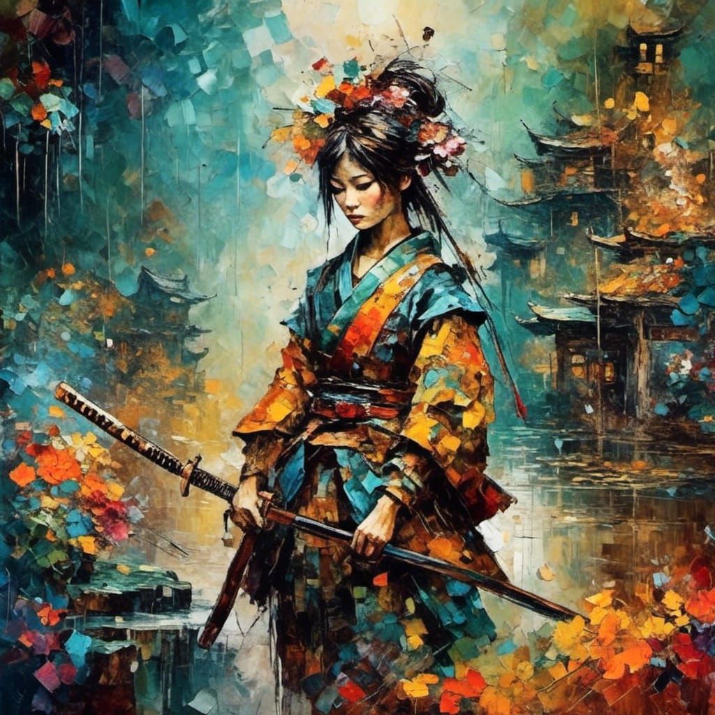 Female Samurai in Graffiti Art Style