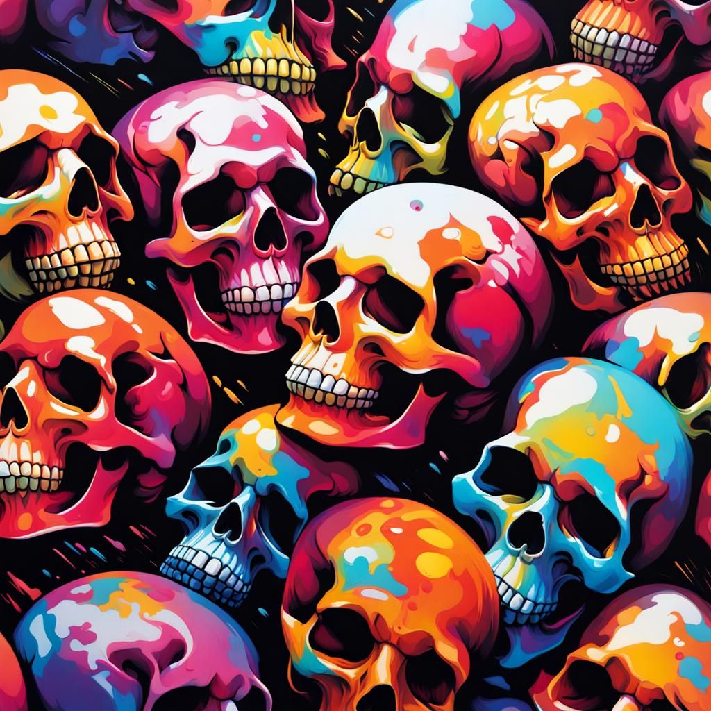 Colorful Skull Graffiti Splash Art