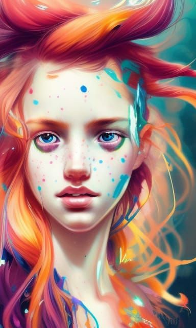 Long crazy wild hair multi colored  bunnie girl freckles hea...