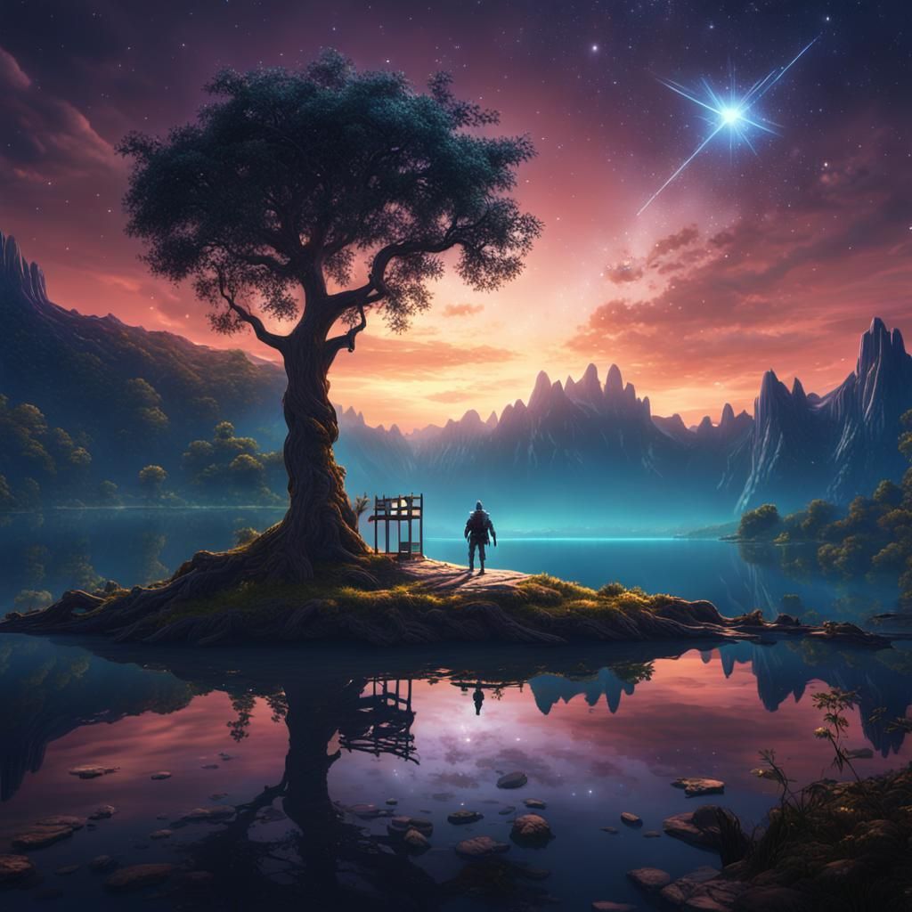 Lonely Star Over Lake: Fantasy Concept Art