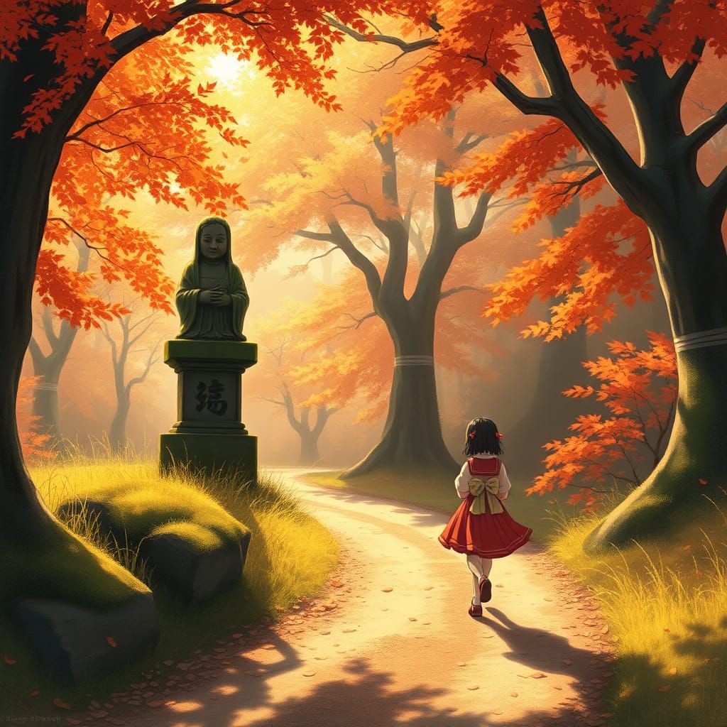 Girl in Autumn Landscape, Anime Key Visuals Style