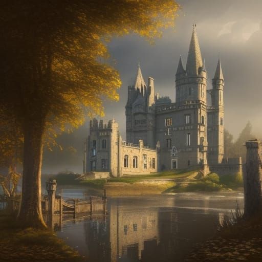 Victorian Lakeside Castle: Dark Fantasy Concept Art