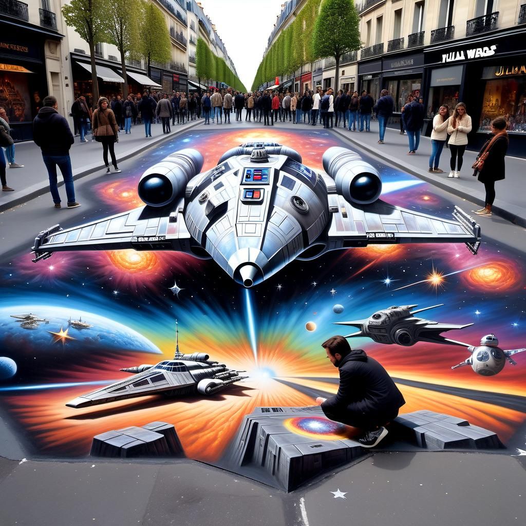 Epic Star Wars Chalk Art Illusion on Paris Street