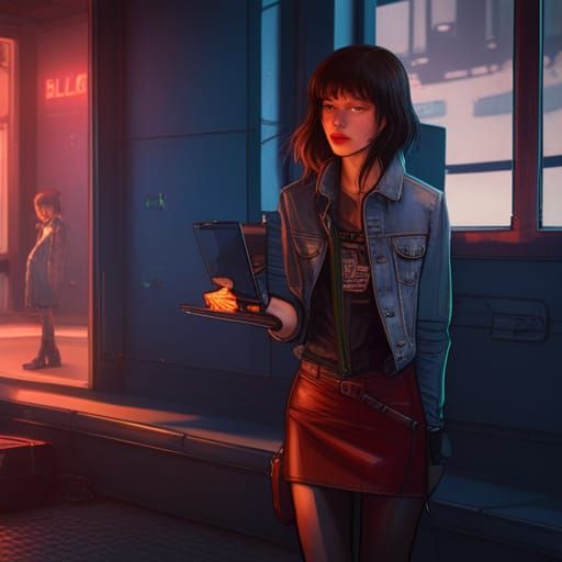 Cyberpunk Girl in Neon Cityscape