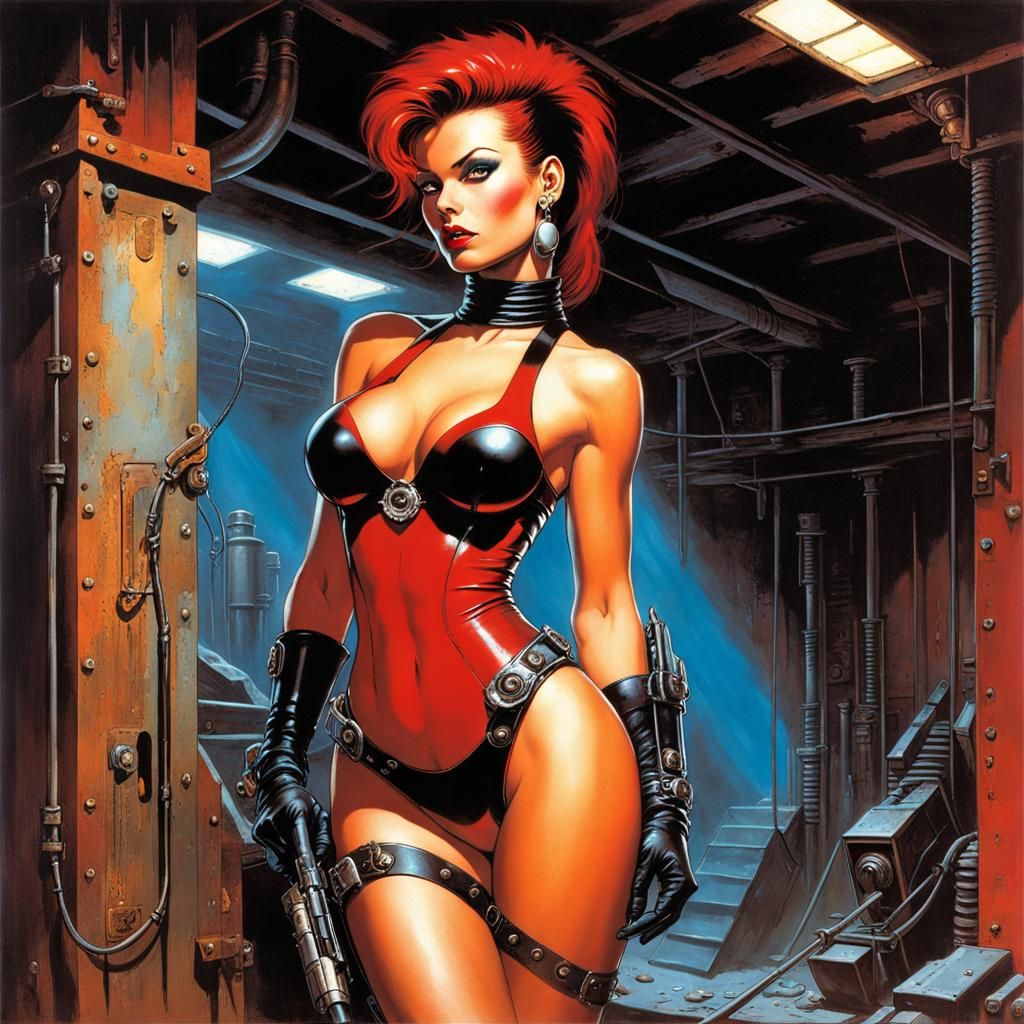 Cyborg Punk Portrait in 80s Comic Style