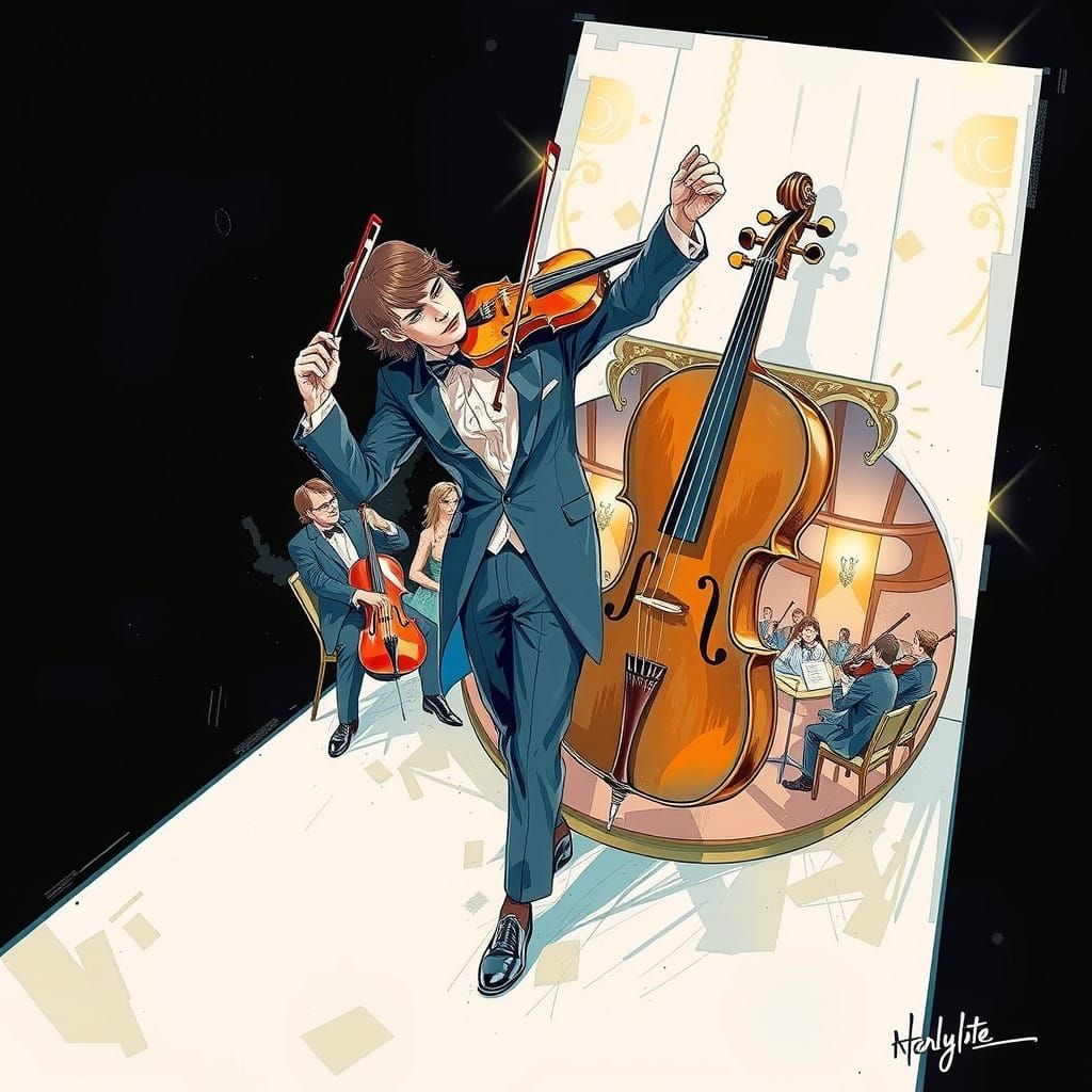 Elegant Solo Violinist in Art Deco Concert Hall