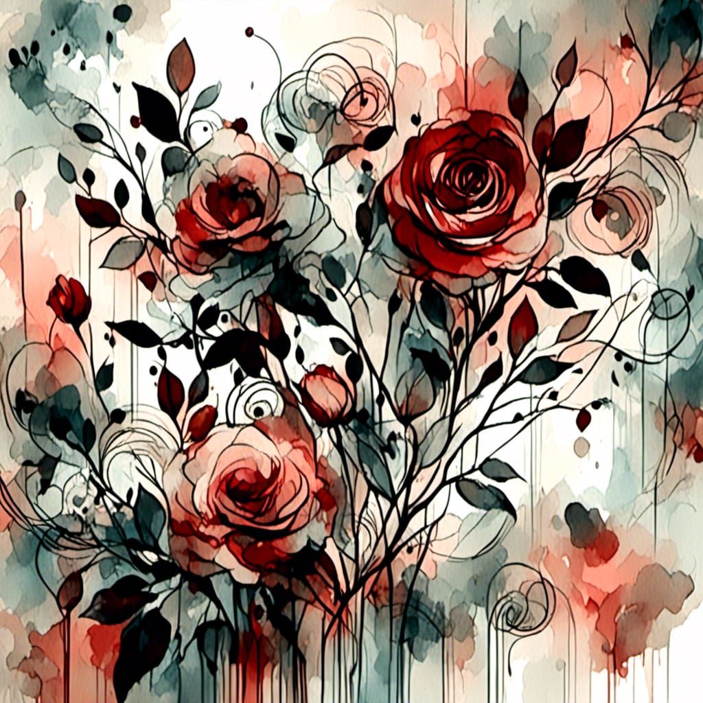 Ethereal Red Rose with Alcohol Ink Effects