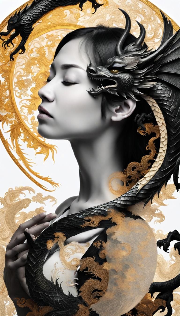 Yin and Yang: Angel and Dragon Double Exposure