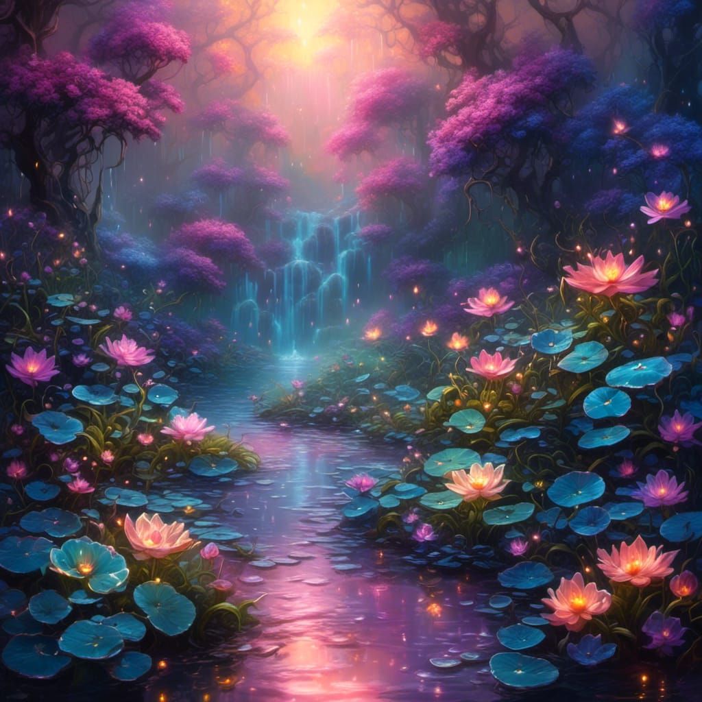 Glowing Waters: An Abstract Linocut Pattern