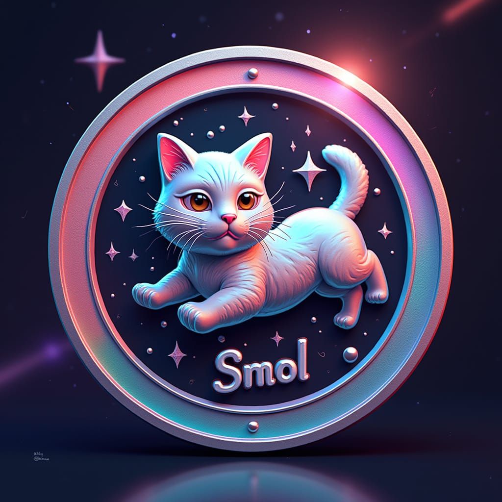 Surreal Crypto Coin with Floating Cat in Space