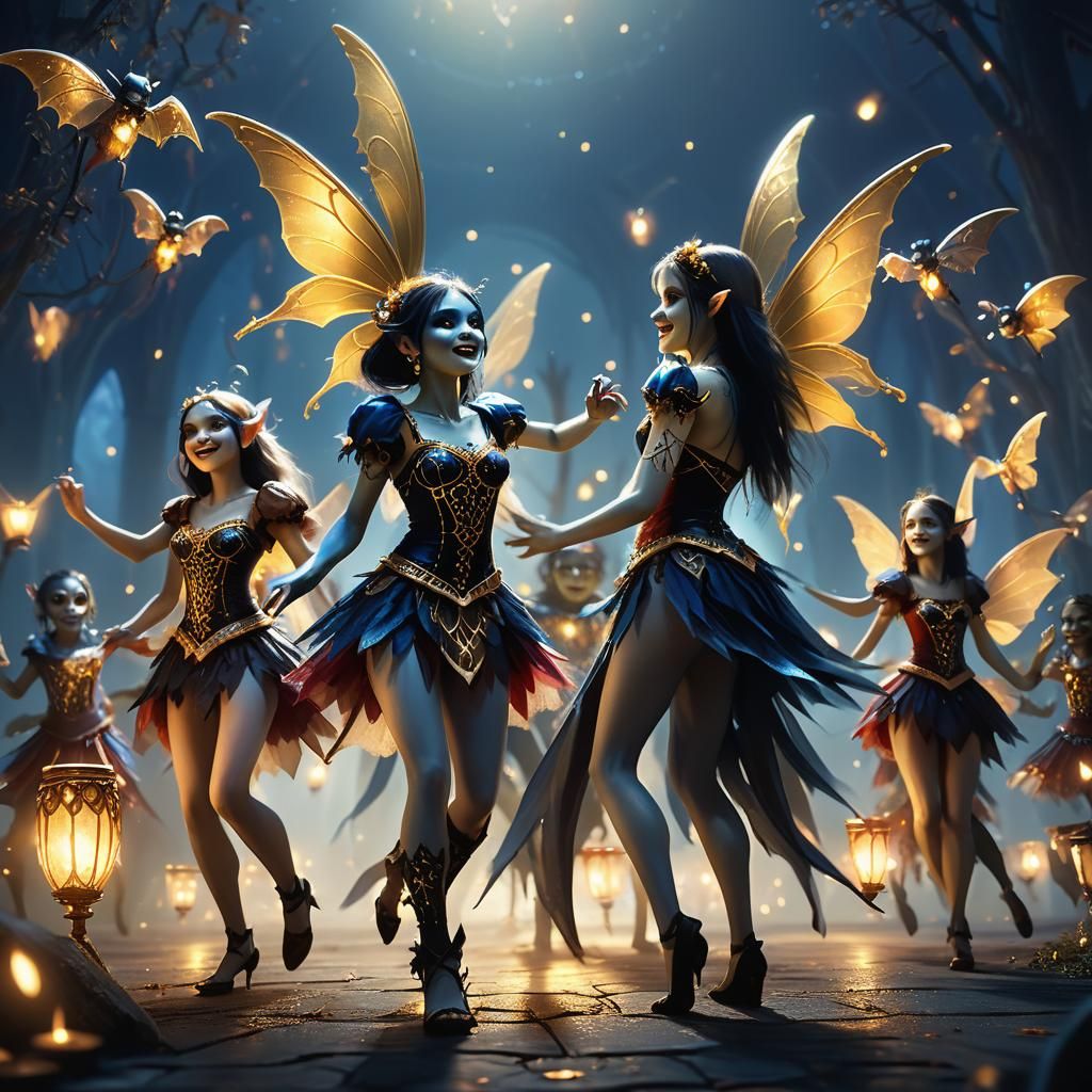 Dancing Fairies and Vampire in Fantasy Art
